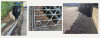 three photos showing how the rubber crumb has migrated from the fields to the drains and edges of the field